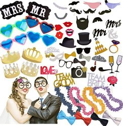 Wedding Photo Booth Props Kit Of Paper And 3D Decorations And Accessories For Precious Memories Jumbo Heart Glasses Gold Crowns Hawaiian Leis Bow