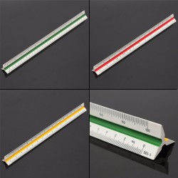 30cm White Triangular Metric Scale Ruler Plastic Three Color Coded Sides