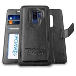 AMOVO Galaxy S9 Plus Case 2 In 1 Samsung Galaxy S9 Plus Wallet Case Detachable Wallet Folio Premium Vegan Leather Samsung S9 Plus Flip