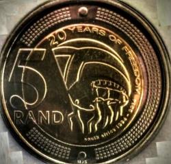 2014 Bi Metal R5 "20 Years Of Freedom" Uncirculated Coins In Capsules From Sealed Bag.