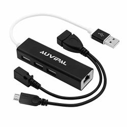 Auvipal Lan Ethernet Adapter With 3 Ports USB Otg Hub For Streaming Tv Stick Chromecast Google Home MINI Raspberry Pi Zero - Powered Micro